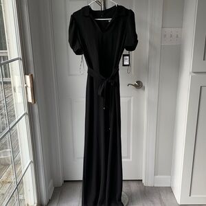 NWT DKNY Black Maxi Dress with Belt, size 6.